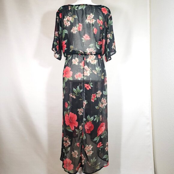 Dark floral Sheer kimono topper with tie waist Women’s 3X - Picture 3 of 8